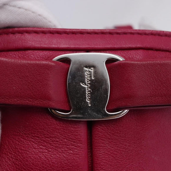 Salvatore Ferragamo Vara Ribbon Hand Bag Leather 2way Pink Silver Auth BA15273