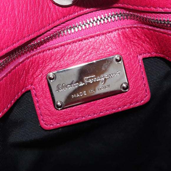 Salvatore Ferragamo Vara Ribbon Hand Bag Leather 2way Pink Silver Auth BA15273