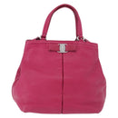 Salvatore Ferragamo Vara Ribbon Hand Bag Leather 2way Pink Silver Auth BA15273-2