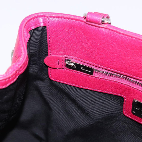 Salvatore Ferragamo Vara Ribbon Hand Bag Leather 2way Pink Silver Auth BA15273