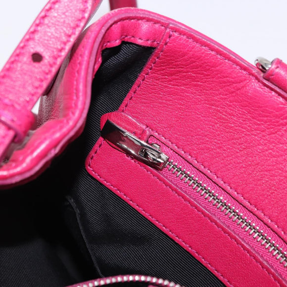 Salvatore Ferragamo Vara Ribbon Hand Bag Leather 2way Pink Silver Auth BA15273