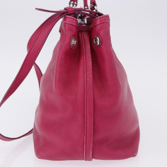 Salvatore Ferragamo Vara Ribbon Hand Bag Leather 2way Pink Silver Auth BA15273