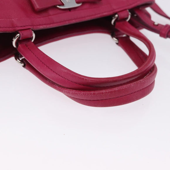 Salvatore Ferragamo Vara Ribbon Hand Bag Leather 2way Pink Silver Auth BA15273