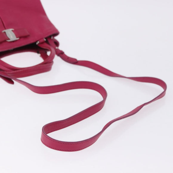 Salvatore Ferragamo Vara Ribbon Hand Bag Leather 2way Pink Silver Auth BA15273