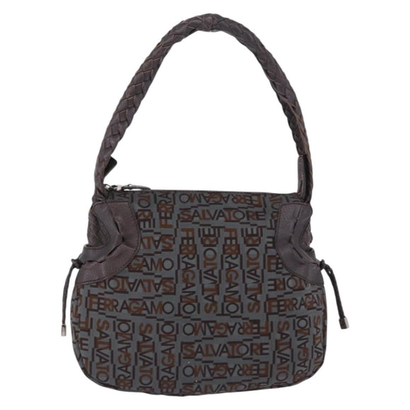 Salvatore Ferragamo Hand Bag Canvas Gray Silver Auth BA15274