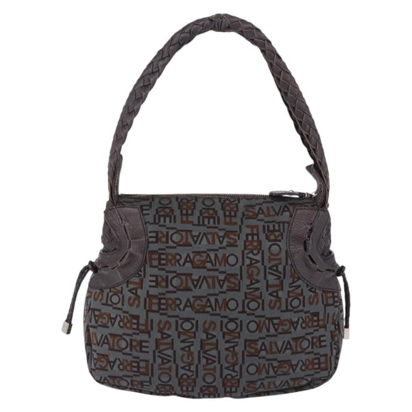 Salvatore Ferragamo Hand Bag Canvas Gray Silver Auth BA15274