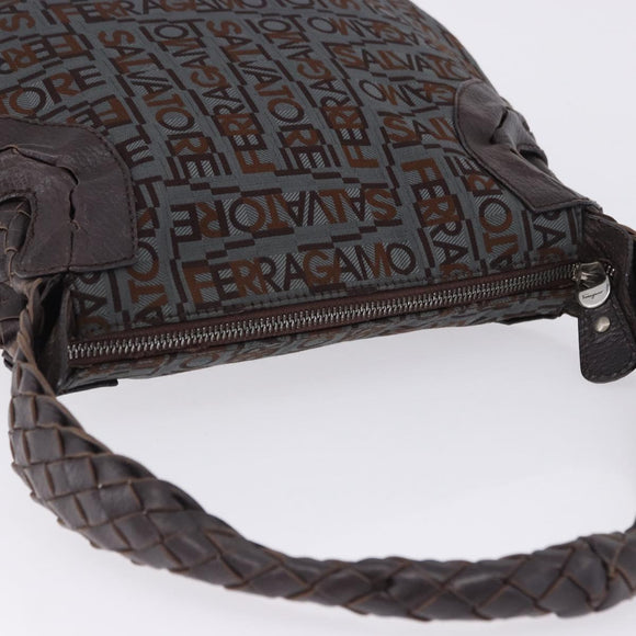 Salvatore Ferragamo Hand Bag Canvas Gray Silver Auth BA15274