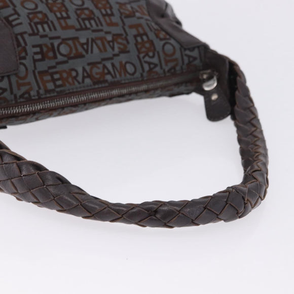 Salvatore Ferragamo Hand Bag Canvas Gray Silver Auth BA15274