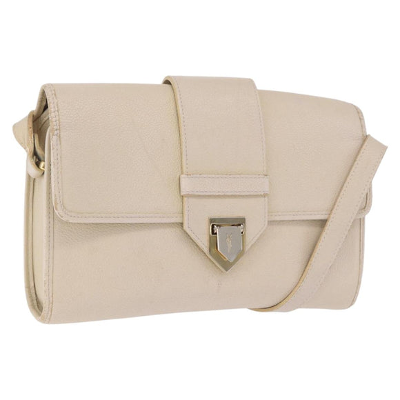 SAINT LAURENT Shoulder Bag Leather White Gold Auth BA15275