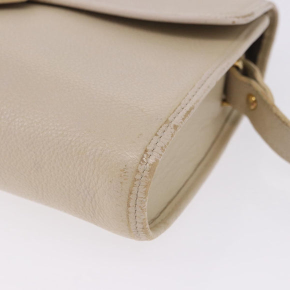 SAINT LAURENT Shoulder Bag Leather White Gold Auth BA15275