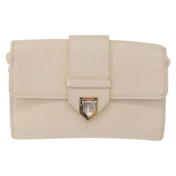 SAINT LAURENT Shoulder Bag Leather White Gold Auth BA15275