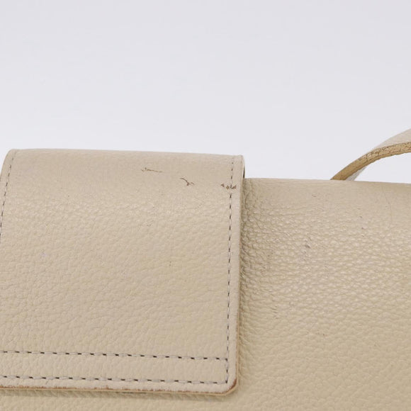 SAINT LAURENT Shoulder Bag Leather White Gold Auth BA15275