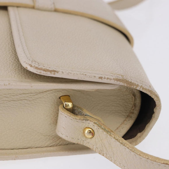 SAINT LAURENT Shoulder Bag Leather White Gold Auth BA15275