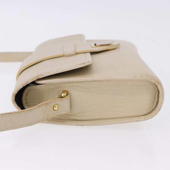 SAINT LAURENT Shoulder Bag Leather White Gold Auth BA15275