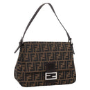 FENDI Zucca Canvas Mamma Baguette Shoulder Bag Brown Silver Auth BA15280V-1