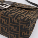 FENDI Zucca Canvas Mamma Baguette Shoulder Bag Brown Silver Auth BA15280V-10