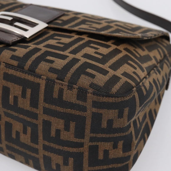 FENDI Zucca Canvas Mamma Baguette Shoulder Bag Brown Silver Auth BA15280V