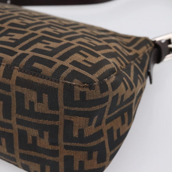 FENDI Zucca Canvas Mamma Baguette Shoulder Bag Brown Silver Auth BA15280V