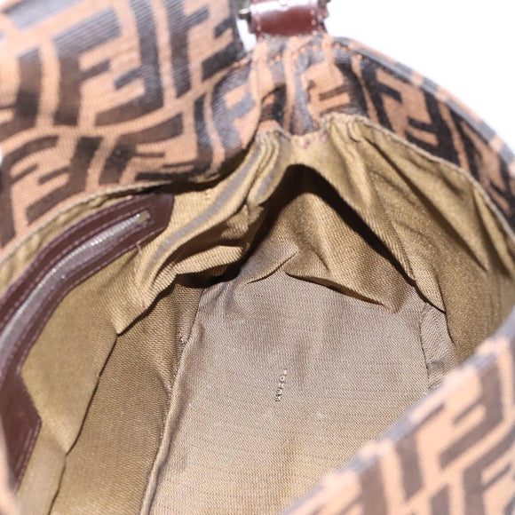 FENDI Zucca Canvas Mamma Baguette Shoulder Bag Brown Silver Auth BA15280V