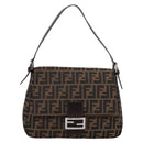 FENDI Zucca Canvas Mamma Baguette Shoulder Bag Brown Silver Auth BA15280V-13