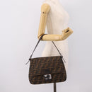 FENDI Zucca Canvas Mamma Baguette Shoulder Bag Brown Silver Auth BA15280V-22