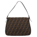 FENDI Zucca Canvas Mamma Baguette Shoulder Bag Brown Silver Auth BA15280V-2