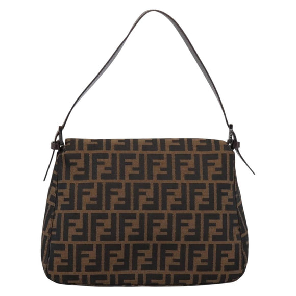FENDI Zucca Canvas Mamma Baguette Shoulder Bag Brown Silver Auth BA15280V