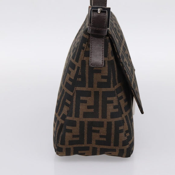 FENDI Zucca Canvas Mamma Baguette Shoulder Bag Brown Silver Auth BA15280V