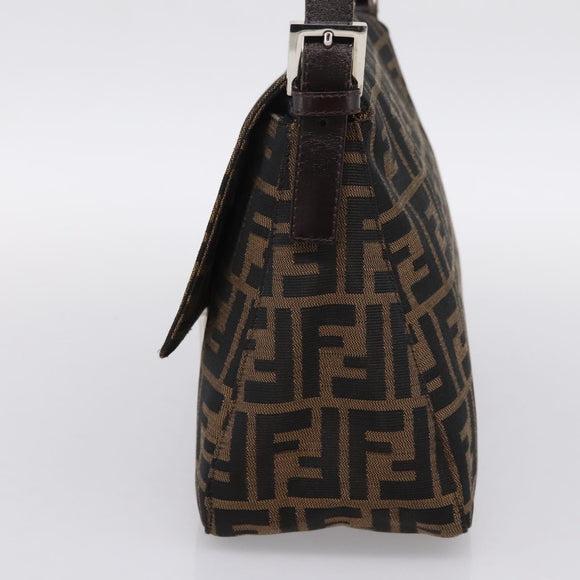 FENDI Zucca Canvas Mamma Baguette Shoulder Bag Brown Silver Auth BA15280V