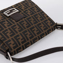 FENDI Zucca Canvas Mamma Baguette Shoulder Bag Brown Silver Auth BA15280V-6