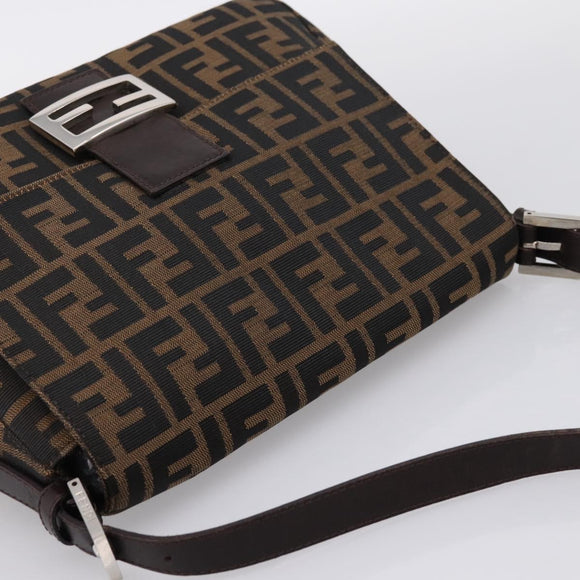 FENDI Zucca Canvas Mamma Baguette Shoulder Bag Brown Silver Auth BA15280V