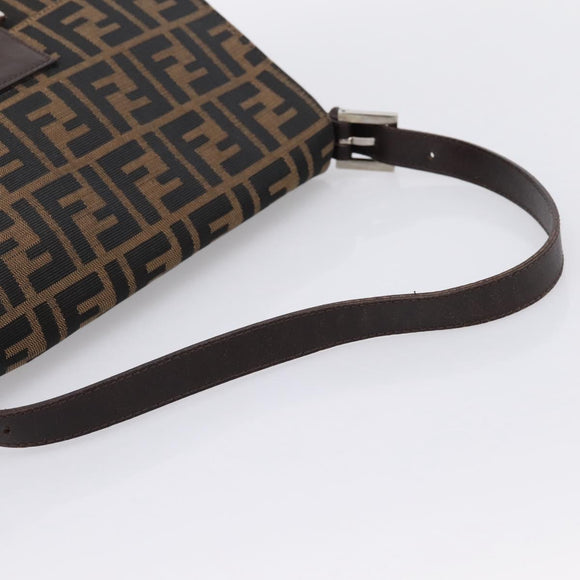 FENDI Zucca Canvas Mamma Baguette Shoulder Bag Brown Silver Auth BA15280V