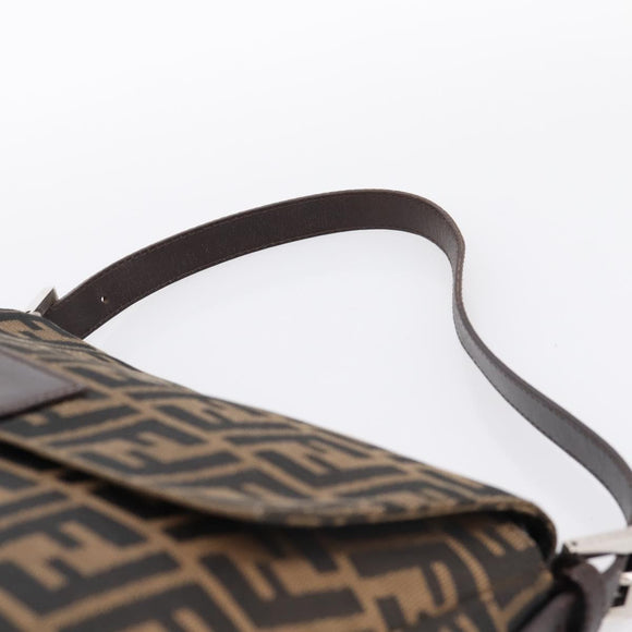 FENDI Zucca Canvas Mamma Baguette Shoulder Bag Brown Silver Auth BA15280V