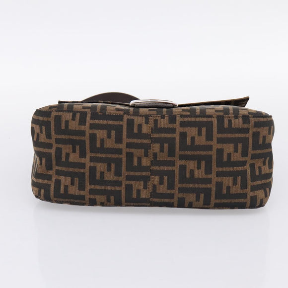 FENDI Zucca Canvas Mamma Baguette Shoulder Bag Brown Silver Auth BA15280V