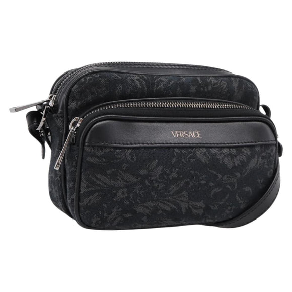 VERSACE Jacquard Shoulder Bag Canvas Black Silver Auth BA15281V