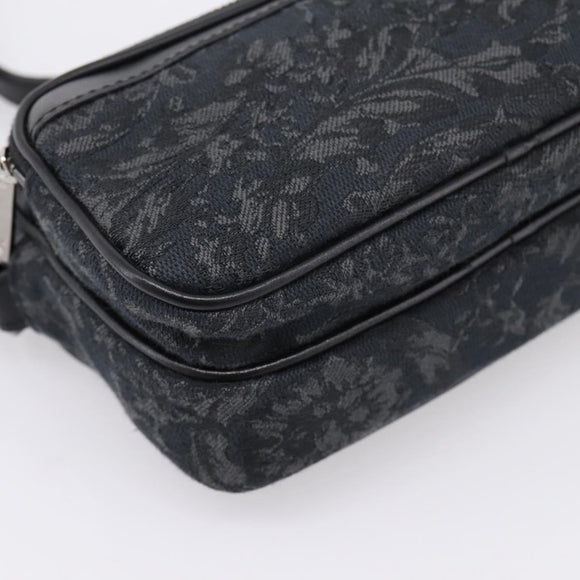 VERSACE Jacquard Shoulder Bag Canvas Black Silver Auth BA15281V