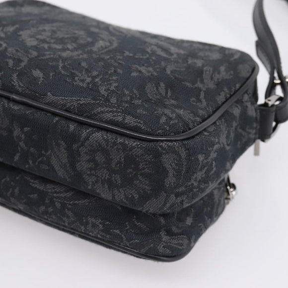 VERSACE Jacquard Shoulder Bag Canvas Black Silver Auth BA15281V
