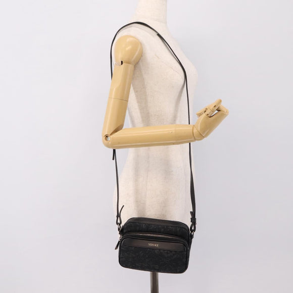 VERSACE Jacquard Shoulder Bag Canvas Black Silver Auth BA15281V