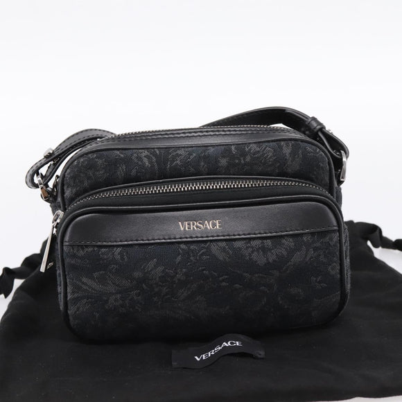 VERSACE Jacquard Shoulder Bag Canvas Black Silver Auth BA15281V