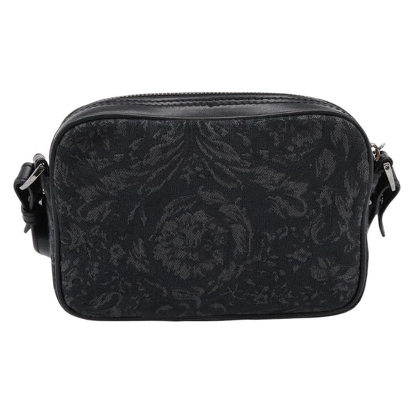 VERSACE Jacquard Shoulder Bag Canvas Black Silver Auth BA15281V