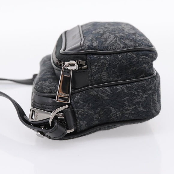 VERSACE Jacquard Shoulder Bag Canvas Black Silver Auth BA15281V