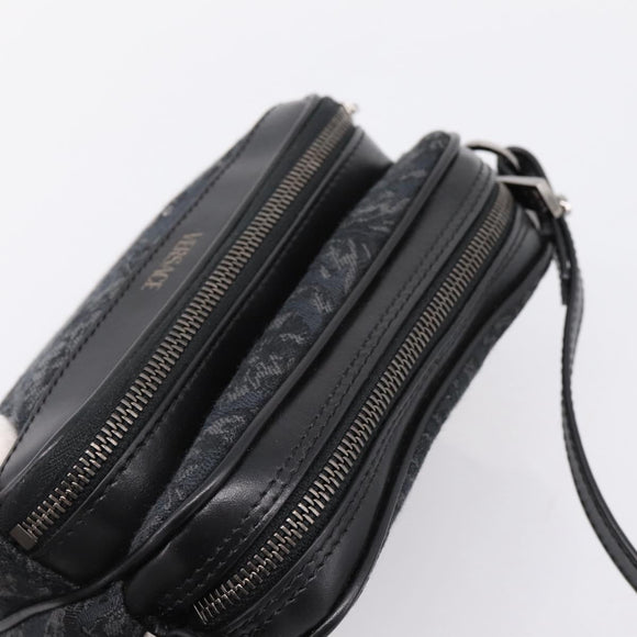 VERSACE Jacquard Shoulder Bag Canvas Black Silver Auth BA15281V