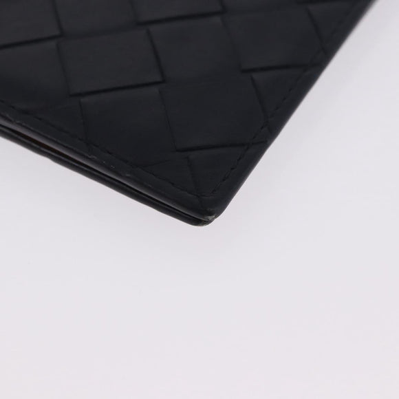 BOTTEGA VENETA INTRECCIATO Card Case Leather Navy Silver Auth BA15282