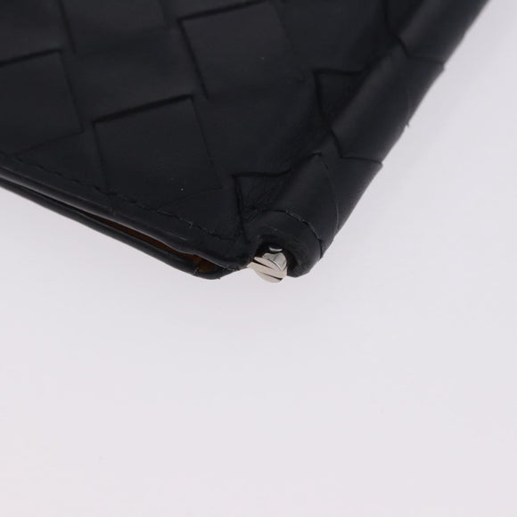 BOTTEGA VENETA INTRECCIATO Card Case Leather Navy Silver Auth BA15282