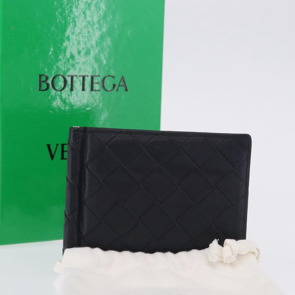 BOTTEGA VENETA INTRECCIATO Card Case Leather Navy Silver Auth BA15282