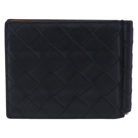BOTTEGA VENETA INTRECCIATO Card Case Leather Navy Silver Auth BA15282
