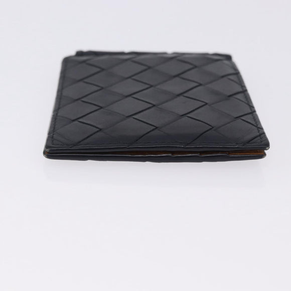 BOTTEGA VENETA INTRECCIATO Card Case Leather Navy Silver Auth BA15282