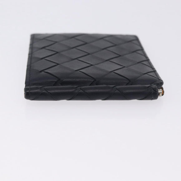 BOTTEGA VENETA INTRECCIATO Card Case Leather Navy Silver Auth BA15282