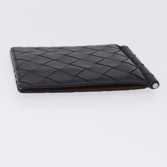 BOTTEGA VENETA INTRECCIATO Card Case Leather Navy Silver Auth BA15282
