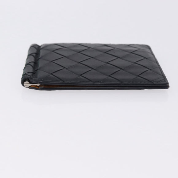 BOTTEGA VENETA INTRECCIATO Card Case Leather Navy Silver Auth BA15282